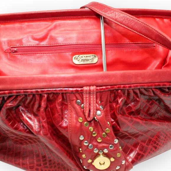 Vintage 80s Bags (3) Gold Quilted Sharif Red Patchwork Leather - Picture 11 of 16